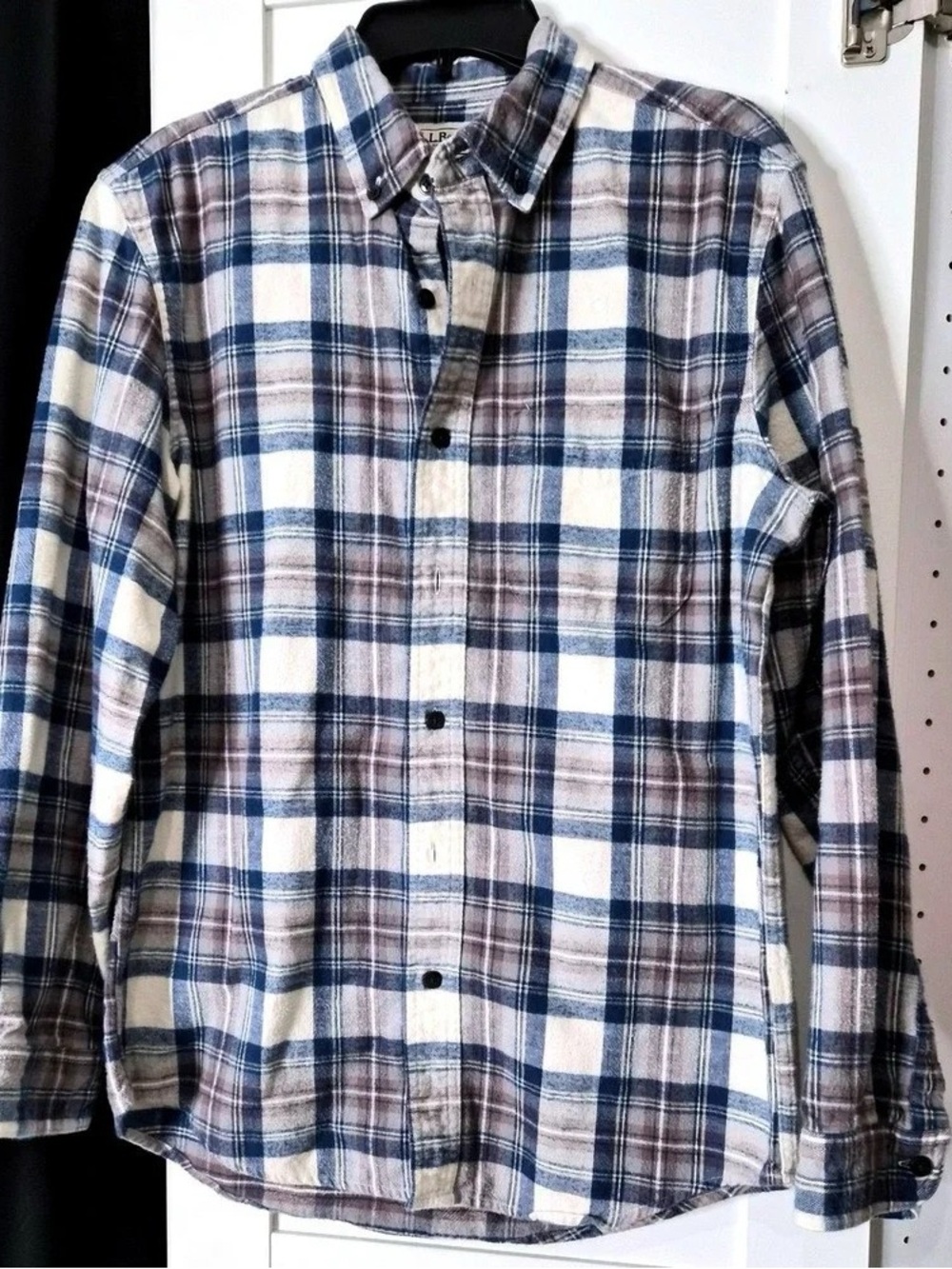 L.L. Bean Blue, Brown and White Plaid Button-Down Shirt